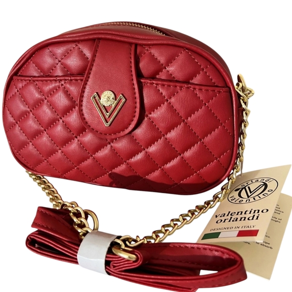 Valentino Orlandi Handbags - Valentino Orlandi Red Quilted Crossbody Bag with Gold Chain